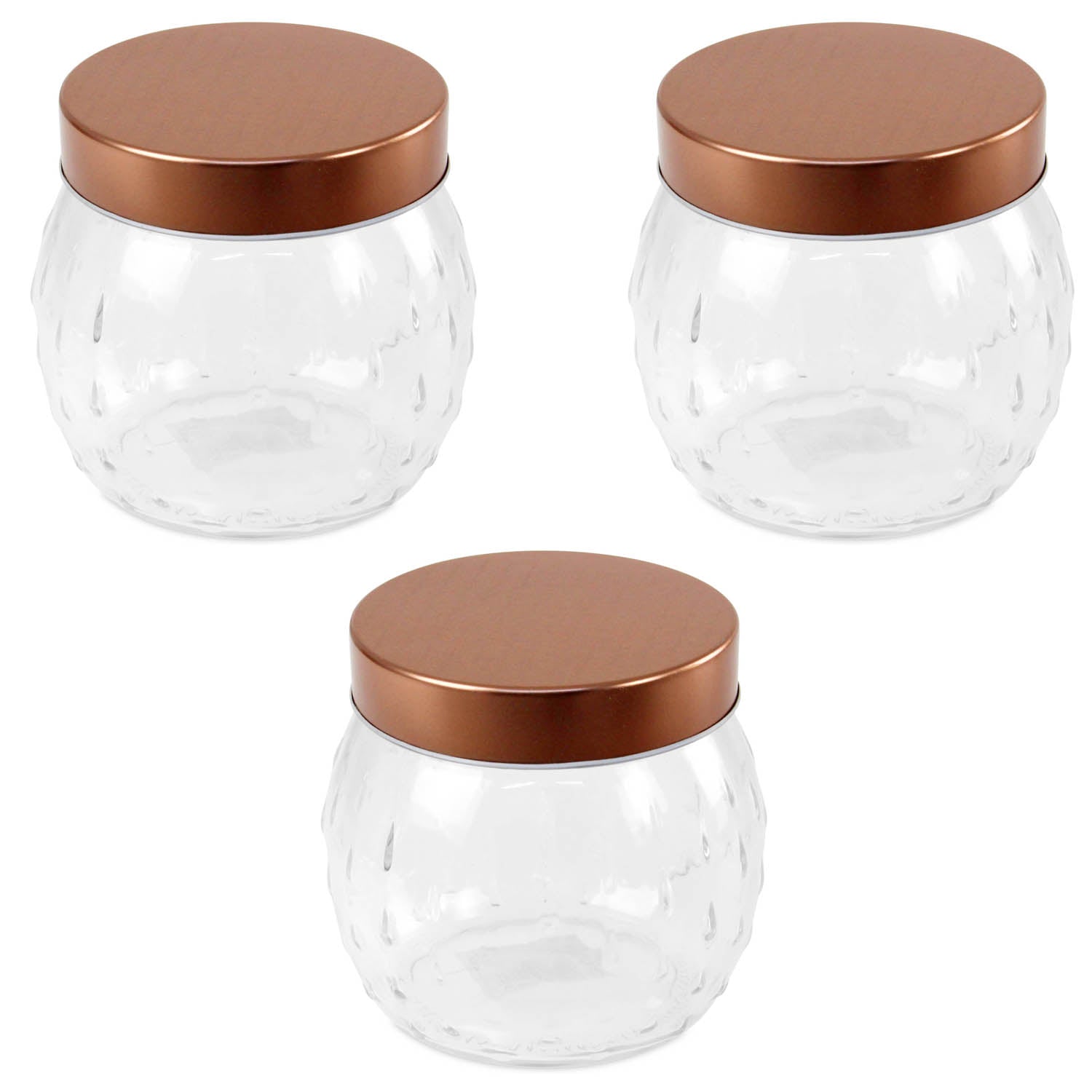 3pcs 1Litre Embossed Round Glass Storage Jar