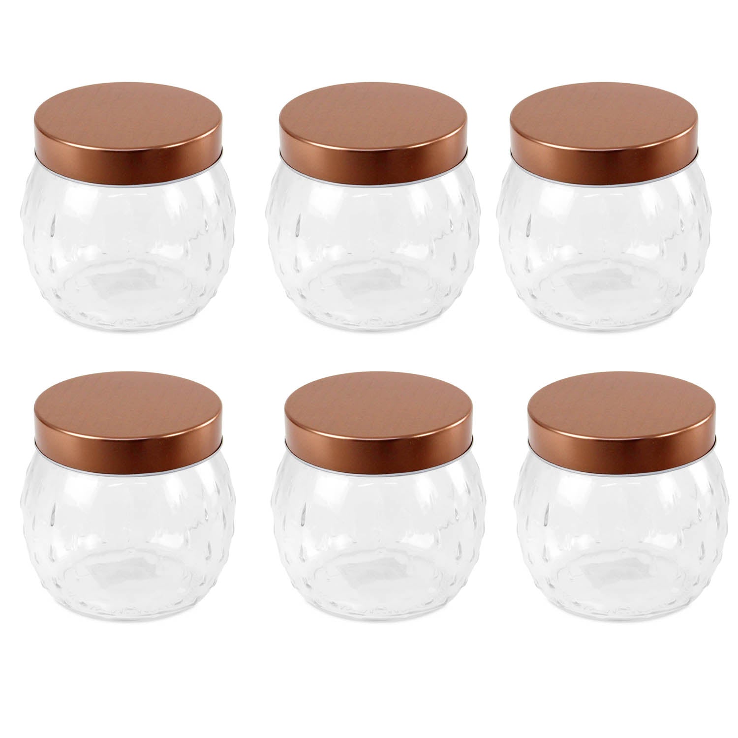 6pcs 1Litre Embossed Round Glass Storage Jar