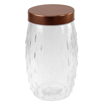 2L Embossed Round Storage Jar Glass Container With Airtight Plastic Lid