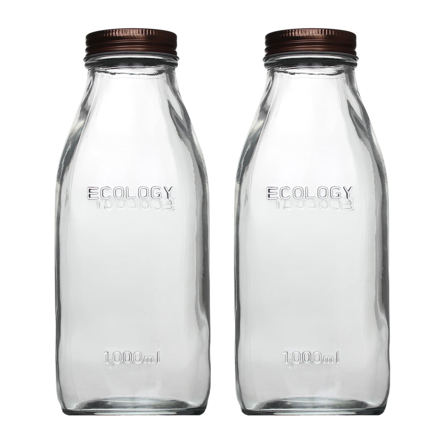 2pcs 1L Clear Glass Milk Bottle