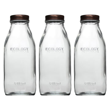 3pcs 1L Clear Glass Milk Bottle