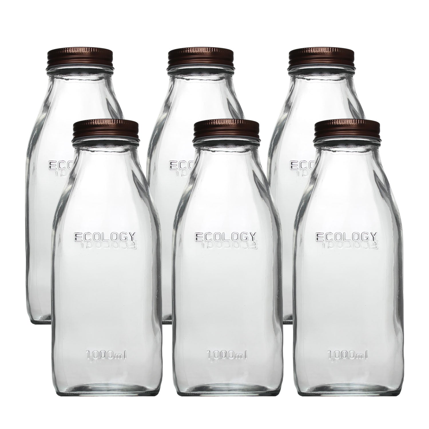 6pcs 1L Clear Glass Milk Bottle