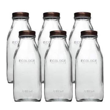 6pcs 1L Clear Glass Milk Bottle