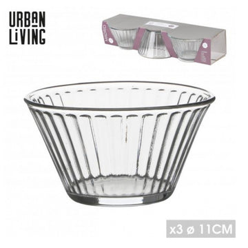 3Pcs 250ml 11cm Fluted Glass Bowls