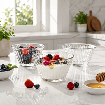 3Pcs 250ml 11cm Fluted Glass Bowls