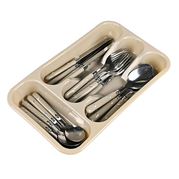 Plastic Beige Cutlery Tray with Utensils Holder
