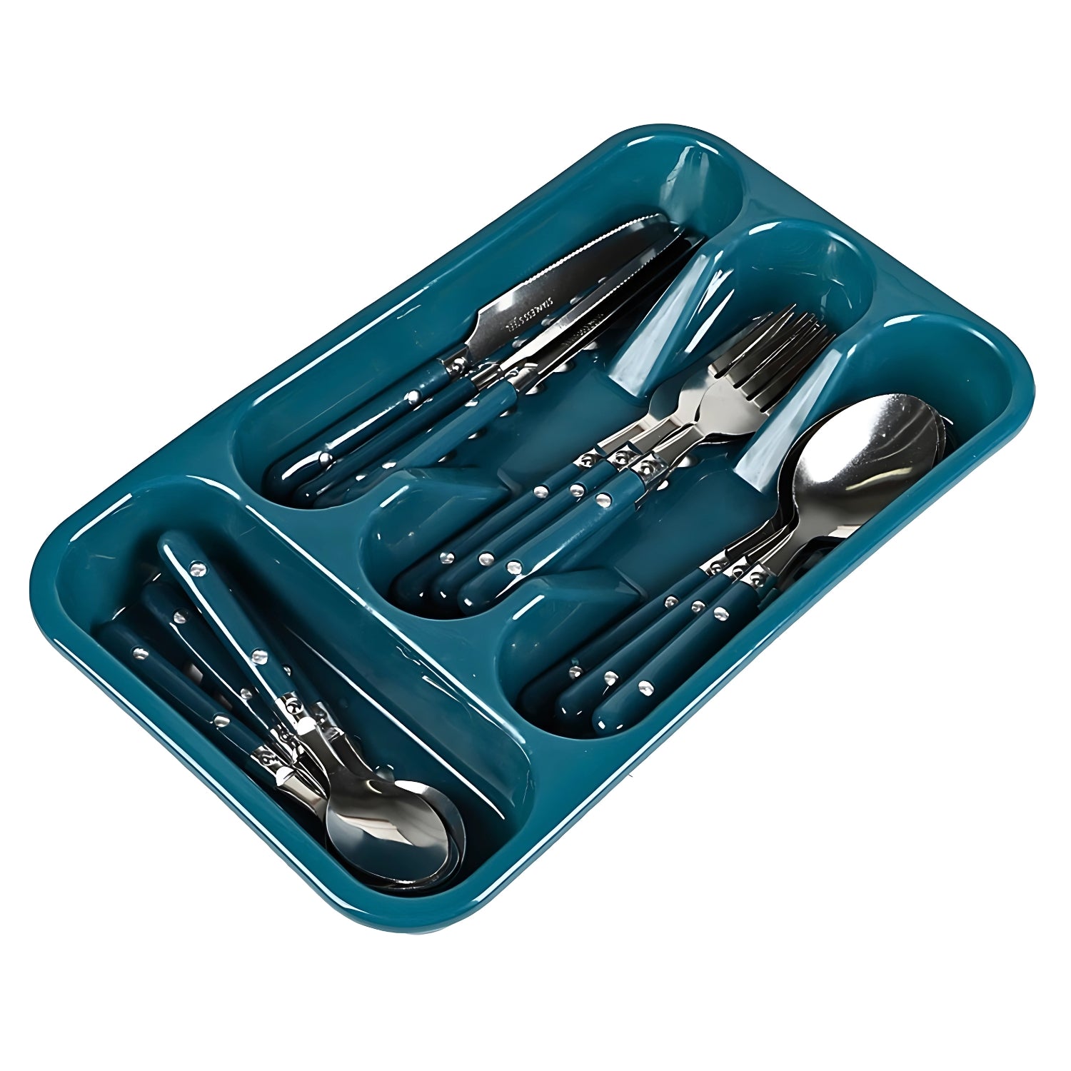 Plastic Blue Cutlery Tray with Utensils Holder
