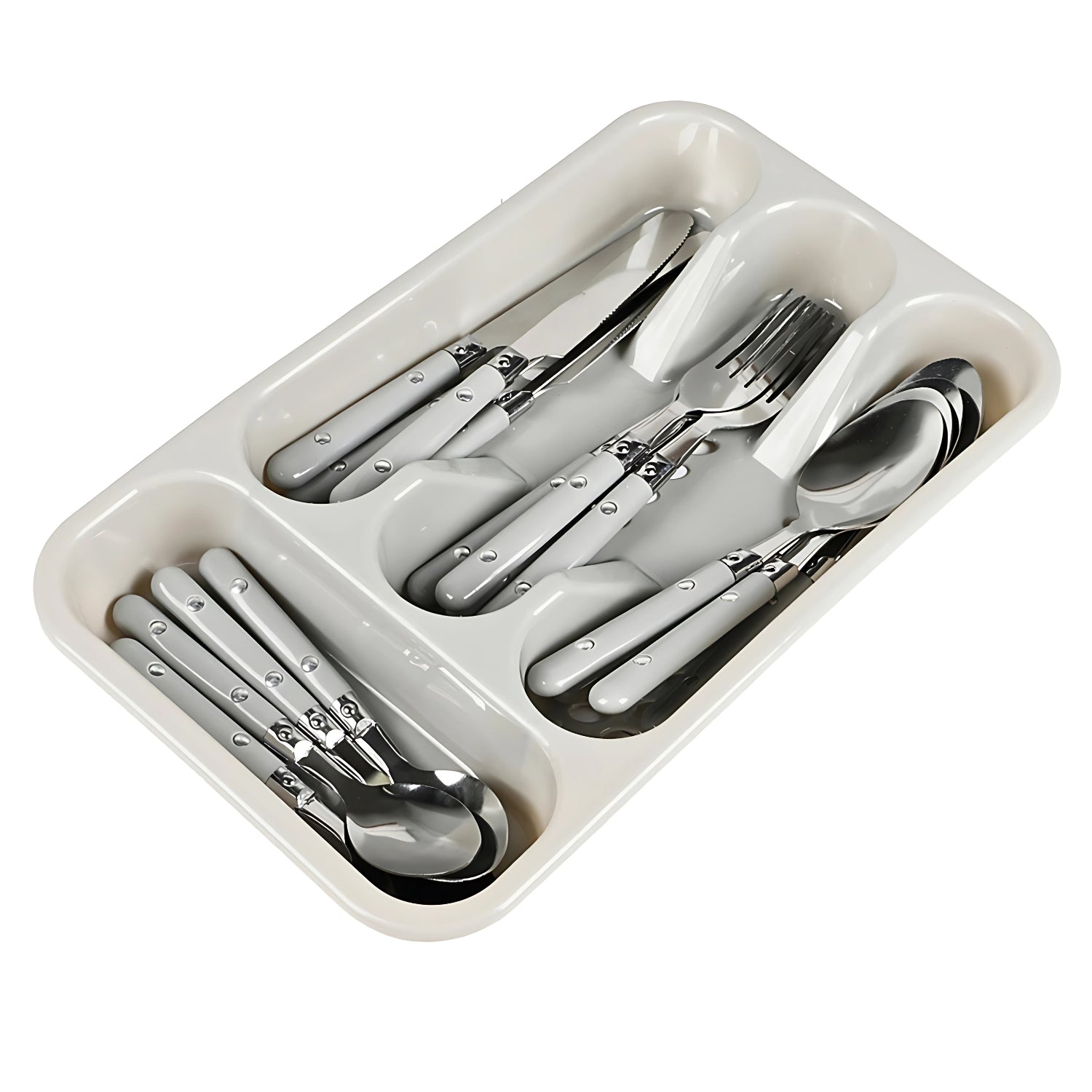 Plastic Light Grey Cutlery Tray w/ Utensils Holder
