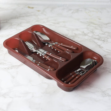 Plastic Maroon Cutlery Tray with Utensils Holder