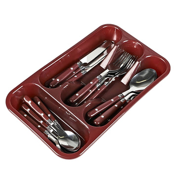 Plastic Maroon Cutlery Tray with Utensils Holder