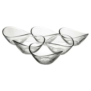 6 x Pasabahce Small Clear Glass Curved Dessert Bowls
