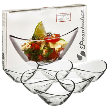 6 x Pasabahce Small Clear Glass Curved Dessert Bowls