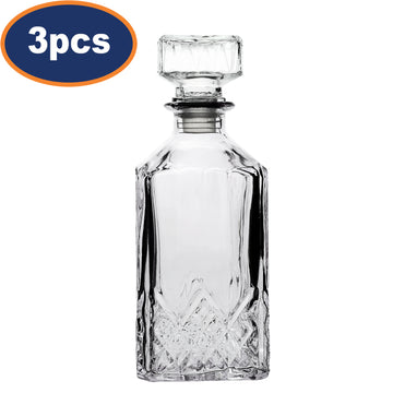 3Pcs 1L Airtight Lid Crystal Cut Design Glass Whiskey Decanter