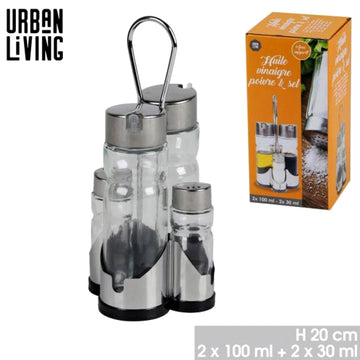 Oil & Vinegar Bottles Salt & Pepper Dispenser Shakers Set With Caddy