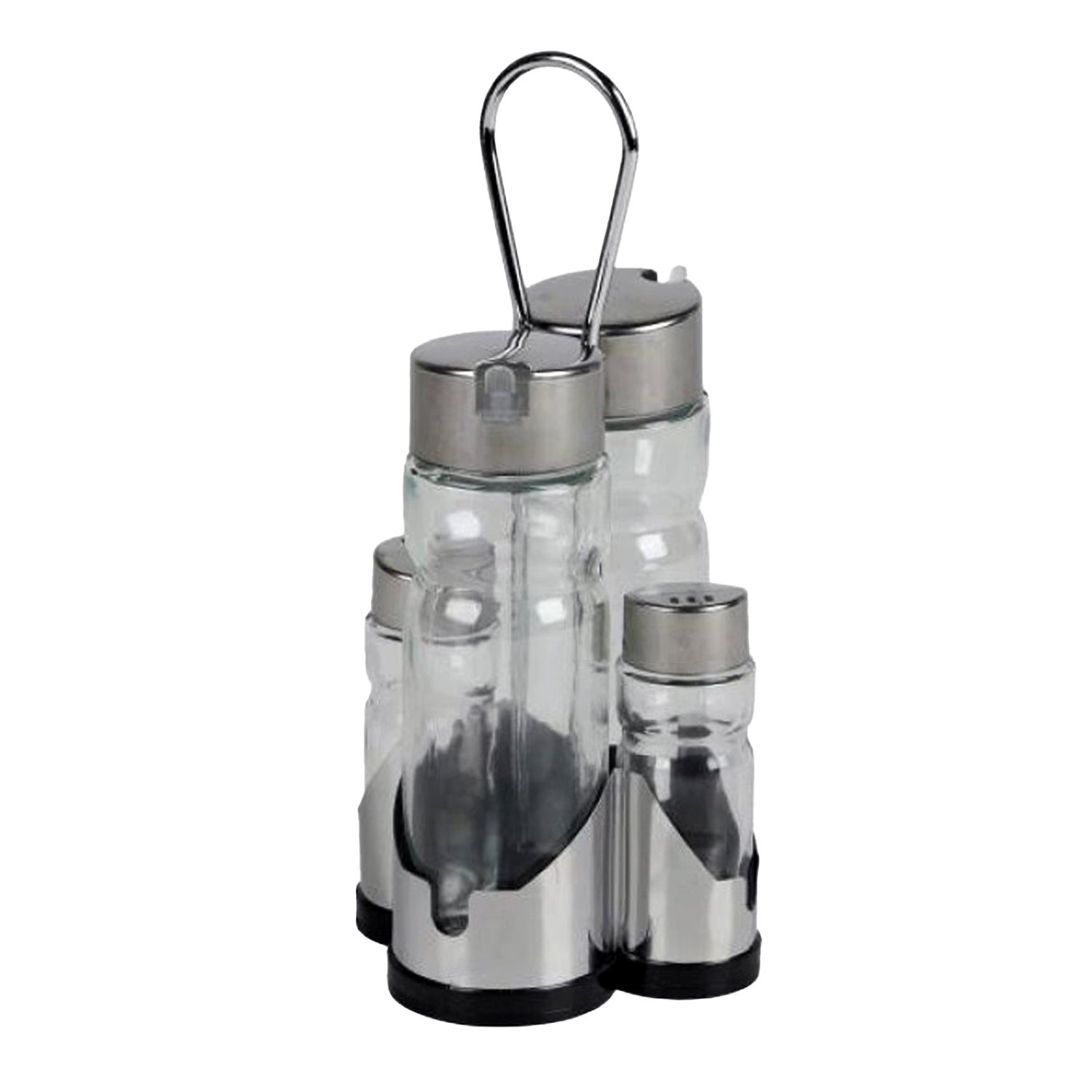 Oil & Vinegar Bottles Salt & Pepper Dispenser Shakers Set With Caddy