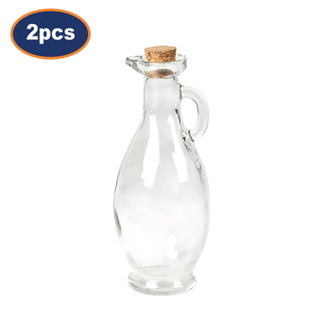 2pcs 250ml w/ Cork Lid Oil & Vinegar Glass Bottles Set
