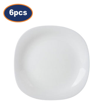 6Pcs 26cm Square Opal Glass White Flat Dinner Plate