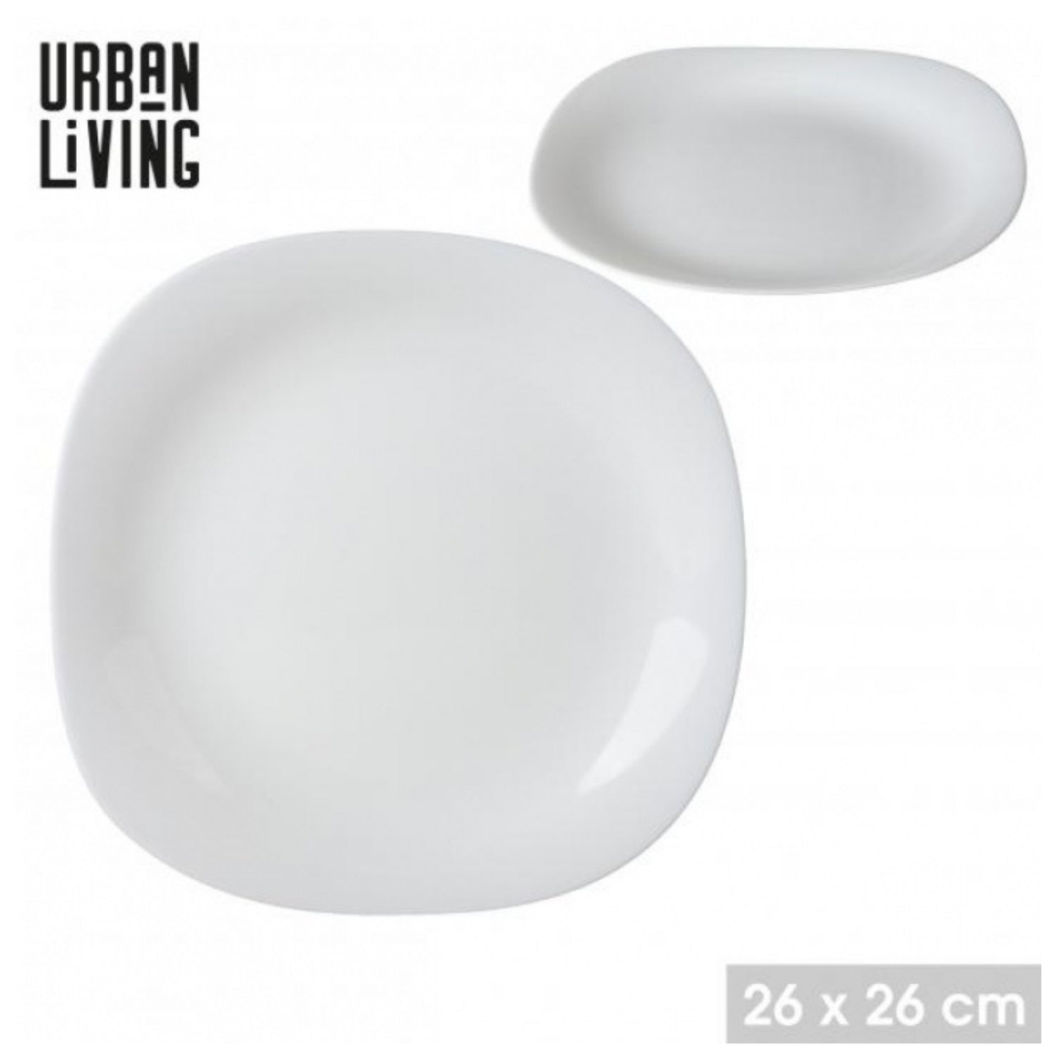 26cm Square Opal Glass White Flat Dinner Plate