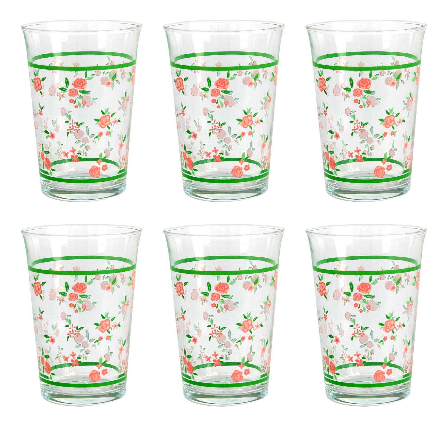 Set Of 6 Pasabahce Floral 290ml Clear Glass