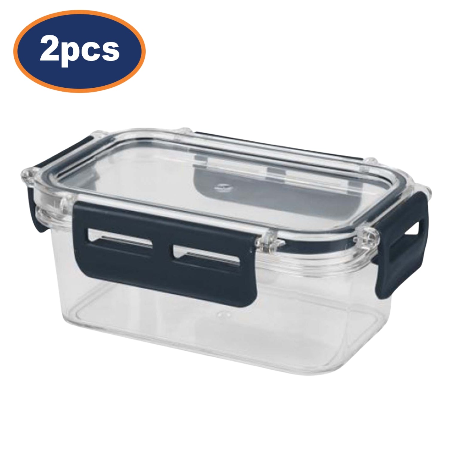 2Pcs 375ml Clear Plastic Container with Blue Clip Lid Storage