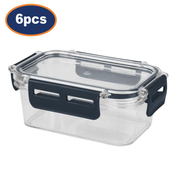 6Pcs 375ml Clear Plastic Container with Grey Clip Lid Storage