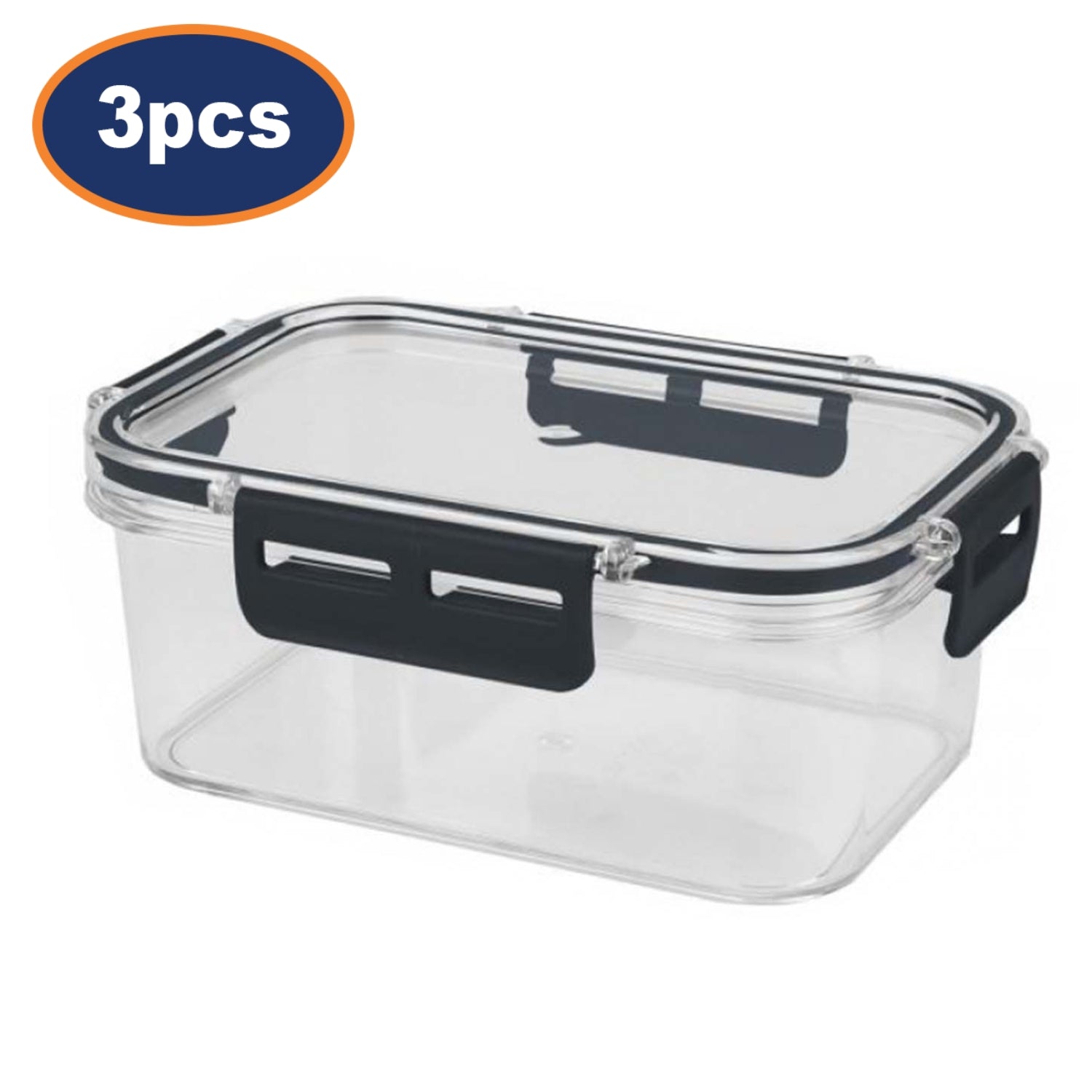 3Pcs 800ml Clear Plastic Container with Blue Clip Lid Storage