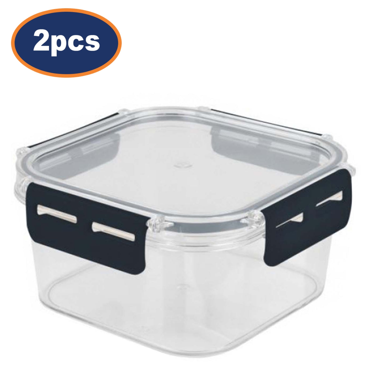2Pcs 900ml Clear Plastic Container with Grey Clip Lid Storage