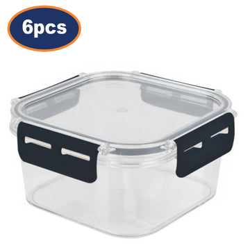 6Pcs 900ml Clear Plastic Container with Blue Clip Lid Storage