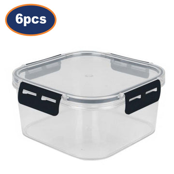 6Pcs 1800ml Clear Plastic Container with Blue Clip Lid Storage