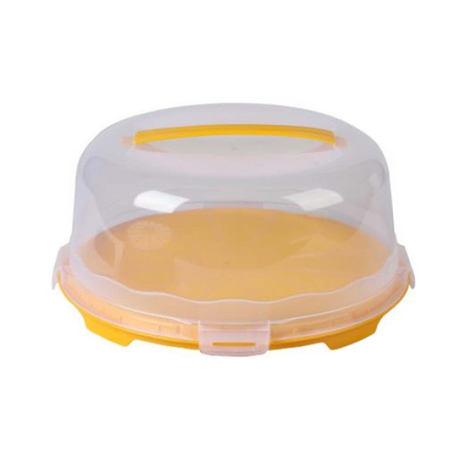 33cm Plastic Yellow Reusable Cake Container With Clear Lockable Lid