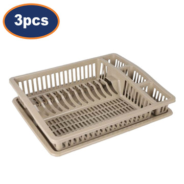3Pcs Dune Plastic  Dish Drying Rack With Drip Tray