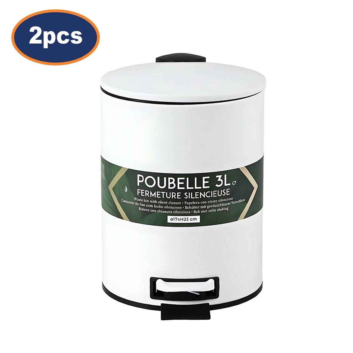 2pcs Metal Ivory White w/ Soft Close Lid 3L Pedal Bin