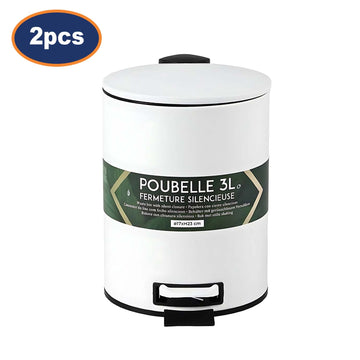 2pcs Metal Ivory White w/ Soft Close Lid 3L Pedal Bin