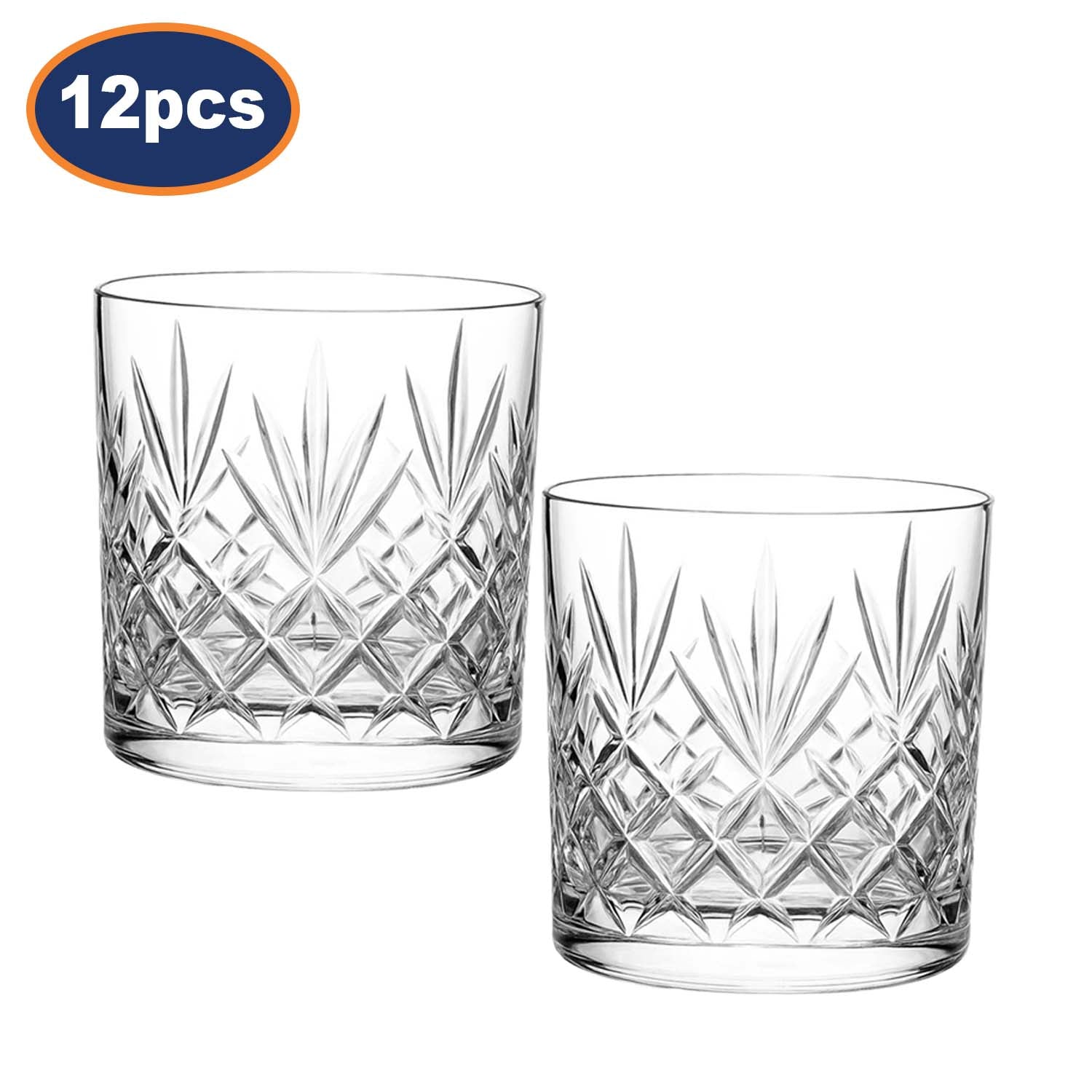 12Pcs 340ml Crystal Cut Design Whiskey Glass Set