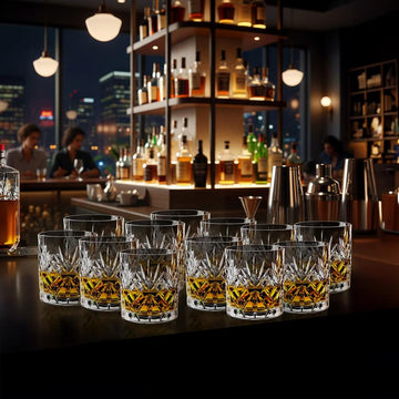 12Pcs 340ml Crystal Cut Design Whiskey Glass Set