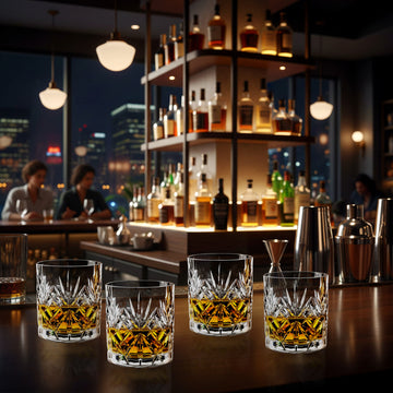 4Pcs 340ml Crystal Cut Design Whiskey Glass Set
