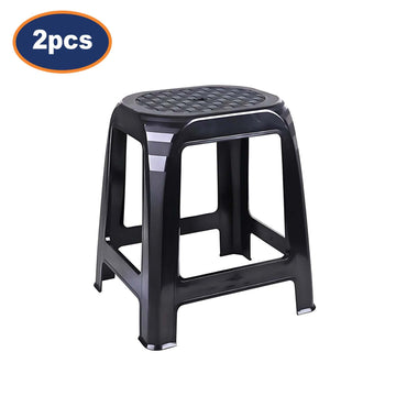 2Pcs Black Rattan Plastic Stools