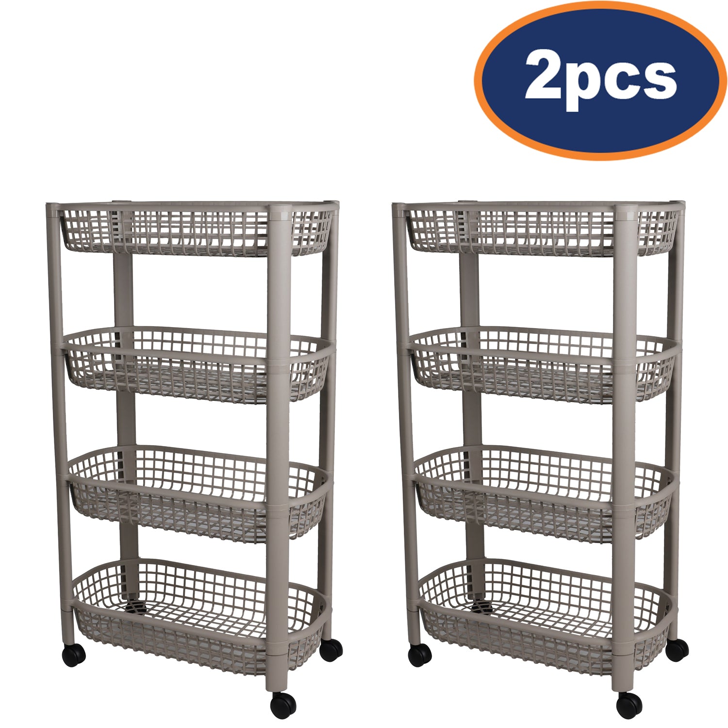 2Pcs 4 Tier Trolley Cart