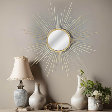 60cm Sunburst Round Wall Hanging Mirror Gold Living Room