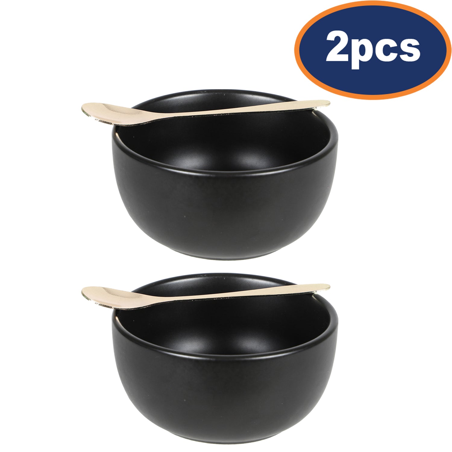 2Pcs 11cm Tapas Dish Bowl Ceramic & Spoon Black