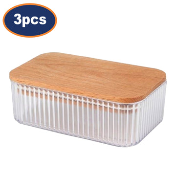 3Pcs Samba 500ml Clear Ribbed Butter Dish With Wood Lid