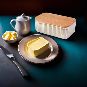Samba 500ml Clear Ribbed Butter Dish With Wood Lid