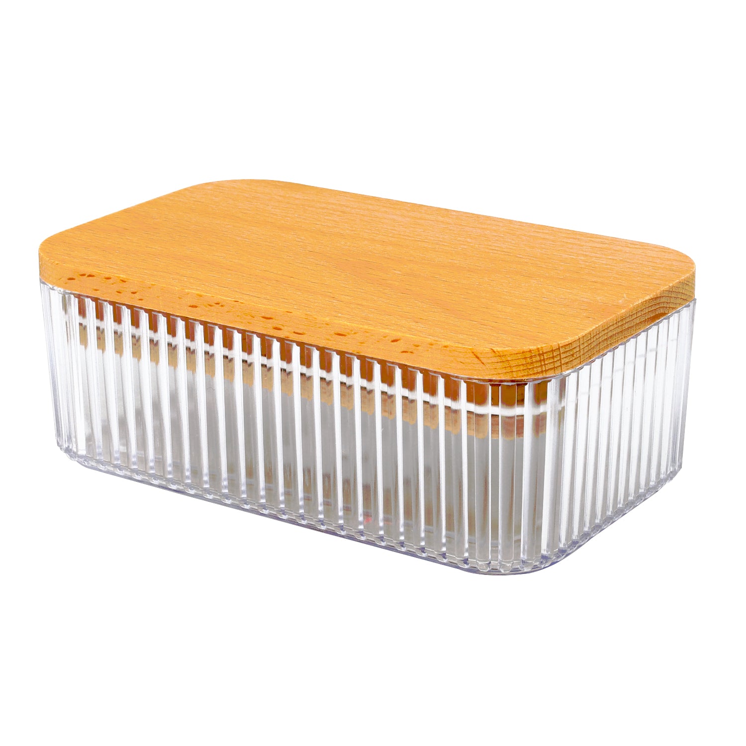 Samba 500ml Clear Ribbed Butter Dish With Wood Lid