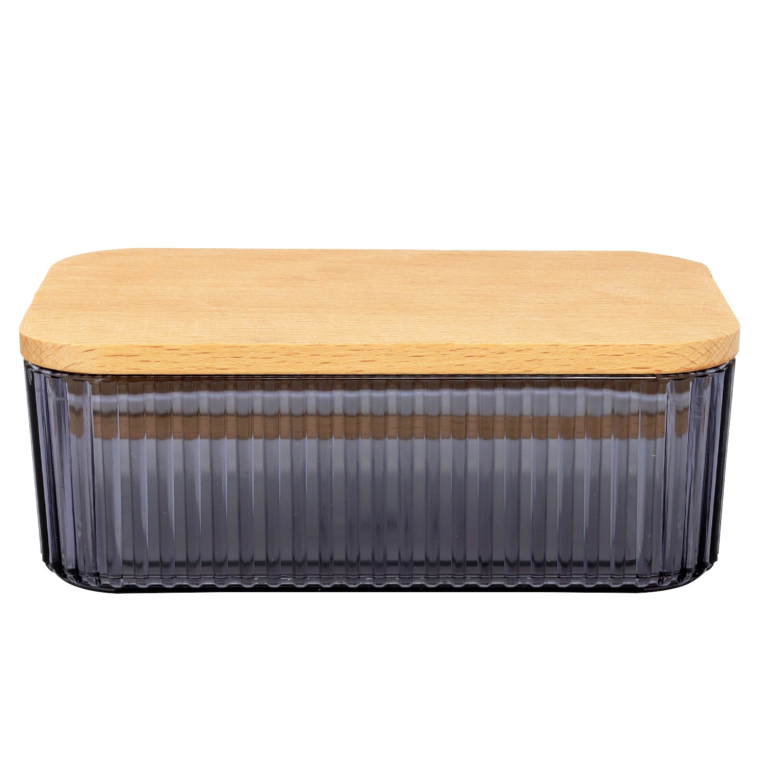 Samba 500ml Clear Grey Ribbed Butter Dish With Wood Lid
