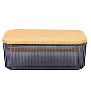 Samba 500ml Clear Grey Ribbed Butter Dish With Wood Lid
