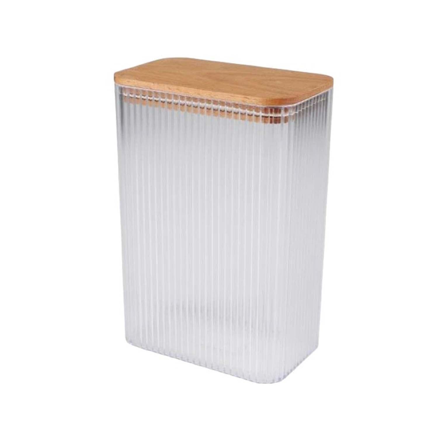 200ml Ribbed Plastic Container with Airtight Bamboo Lid