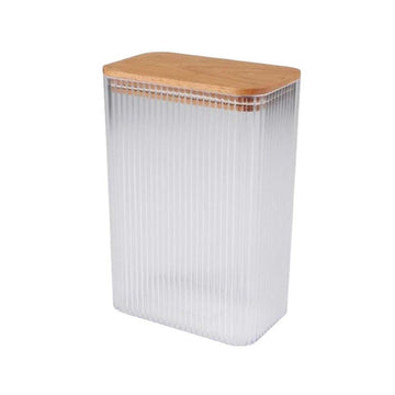200ml Ribbed Plastic Container with Airtight Bamboo Lid
