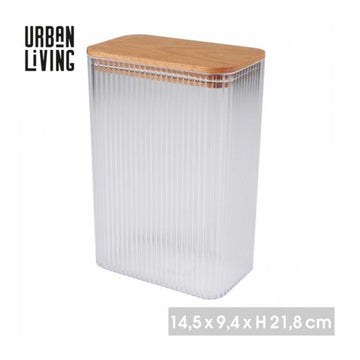 200ml Ribbed Plastic Container with Airtight Bamboo Lid