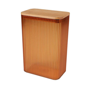 2L Ribbed Plastic Container with Airtight Bamboo Lid Amber