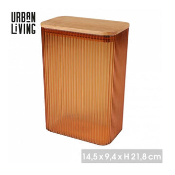 2L Ribbed Plastic Container with Airtight Bamboo Lid Amber